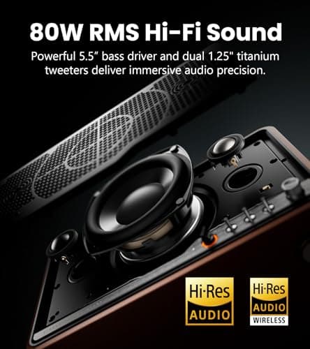 Edifier S300 Wireless Tabletop Speaker with AirPlay 2, 80W, Black Walnut — view 3