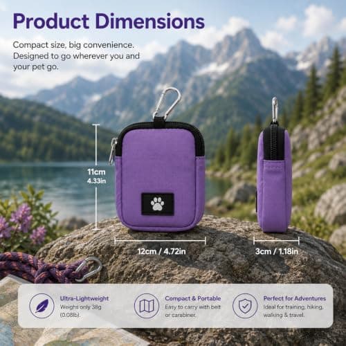 Waterproof Dog Training Pouch with Spill-Proof Zip Closure - Lightweight Foldable Waist Bag for Outdoor Pet Treats and Snacks Storage, Durable Adjustable Belt and Carabiner for Hands-Free Carrying — view 3