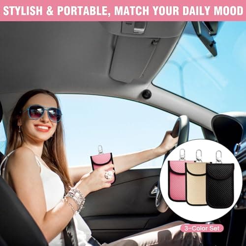 ROHMERIQUE 3 Pack Faraday Pouch RFID Blocking Bag Anti-Theft Signal Shield Case Key Fob Protector for Security (Pink, Gold & Black) — view 4