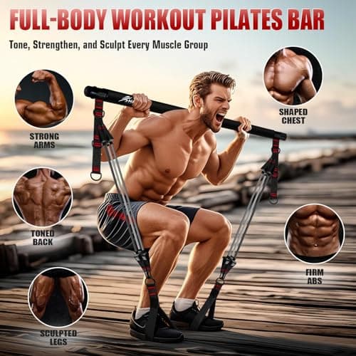 HPYGN Pilates Bar Kit with Resistance Bands, Heavy Multifunctional 270lbs Pilates Equipment for Strength Training, Abs, Back, Arms, Portable Home Gym & Travel Fitness Gear, Exercise Bands for Men — view 3