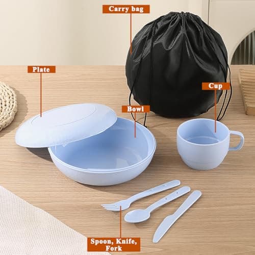 Evanda Camping Mess Kit with Bowl, Plate, Cup, Spoon, Fork, Knife and Carry Bag, Reusable Camping Accessories Essentials Gear Light Weight and Small Space Easy to Carry or Put in Backpack — view 3