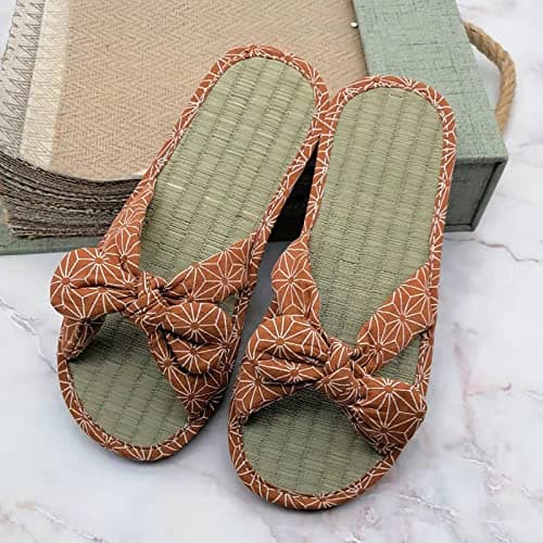 Flip Flops Bamboo Women's Slippers Toe Separator Summer Mules Flower Sandals Flat Comfortable Non-Slip Silent Bamboo Rattan Flop Slippers, Black, EU 41, Brown B, 7 UK — view 3