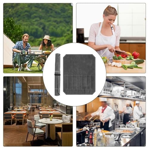 Megcdtr Knife Roll Bag, Knife Roll for Chefs, 7 Slots Waxed Canvas Knife Bags, Portable Tool Storage Bag with Drawstring, Suitable for Home Kitchens Camping Hiking and As a Gift for Chefs (Grey) — view 5