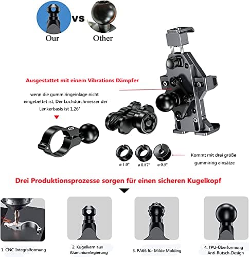 Kewig Anti-theft motorcycle mobile phone holder made of aluminium alloy with vibration damper, one-push automatic lock and quick release — view 4