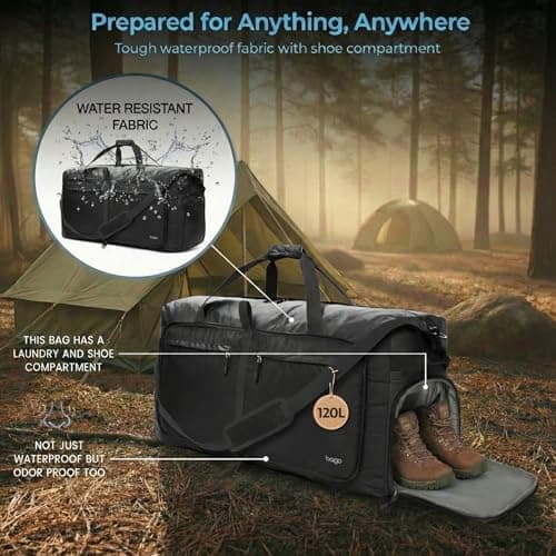 Bago 40L 60L 80L 100L 120L 140L Duffel Bags for Traveling – Durable Lightweight Waterproof Foldable Duffle Bag for Travel with Shoe Compartment, Packable Collapsible Overnight Bag for Men & Women, All — view 6
