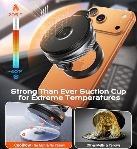 Coolpow for Magsafe Car Mount Vacuum Magnetic Phone Holder for Cars【Greater Stability】 Magnetic Phone Mount for Shower Mirror Window Mobile Phone Holder for Magsafe iPhone 17 16 15 Samsung (Carbon) — view 4