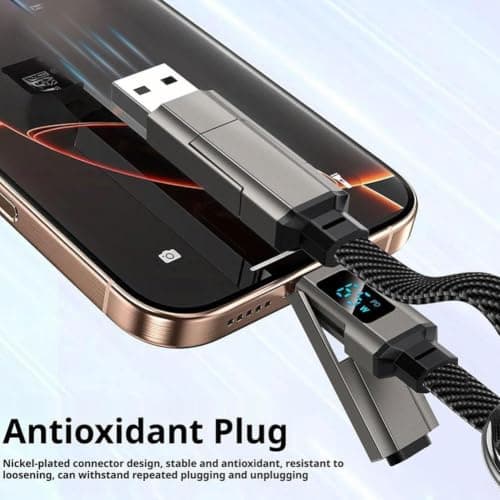 4-in-1 USB C Keychain Charger Cable with Digital Display, 65W Fast Charging Short Braided Data Cord for Type-C/L/USB-A, Portable Multi Charger for Phone Tablet Laptop (Purple) — view 4