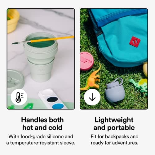 Stojo Collapsible Pocket Size Travel Cup - Portable - For Hot/Cold Drinks - With Lid - 8oz / 237ml - Sage Green — view 3
