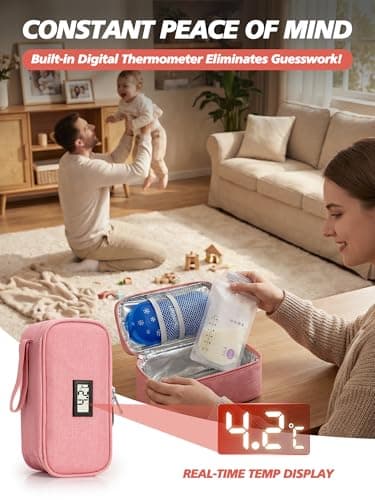 Leng Ke Breastmilk Cooler Bag - Breast Milk Cooler Travel Bag with Temperature Display, Insulated Breastmilk Cooler Bag for Travel, Breastmilk Storage Bag for Daycare Travel Nursing Mom (Pink) — view 6