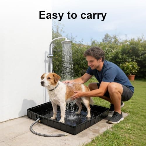 Foldable Shower Tray, 80x80x12cm PVC Portable Shower Base with Drain Hose and Connector, Camping Shower Pan for Outdoor Tent, Indoor Pet Bathing — view 4