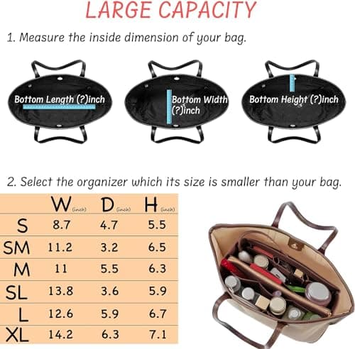 DailyPlus Purse Organizer Insert with Zipper Felt Bag Organizer Insert for Carry Bag Fits LV Speedy Neverfull, Brown (Brown), X-Large — view 6
