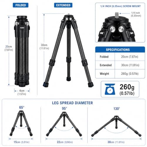 True Carbon Fiber 3model Micro Desktop Mini Tripod for Insta360 Insta 360 X5 X4 X3 X2 R X GO 2 one R RS for DJI OSMO 360 Action Camera Accessories (Black) — view 3