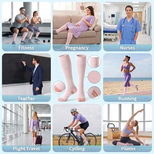 Cotton Compression Socks 15-20 mmhg, Cute Flight Stockings for Women, Travel Essentials for Flying, Nurses, Maternity and Running — view 5