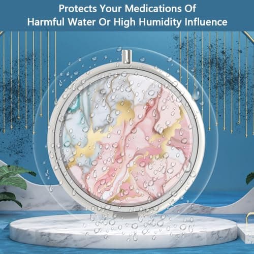 Pill Box 3 Compartment Medicine Pill Case,Portable Medicine Tablet Vitamin Holder Organizer for Purse Pocket Travel Gift… (2 Piece, Set-2-gray Marbling Gold+Orange Pink Marble) — view 2
