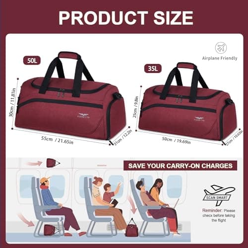 FIORETTO 50L Mens Sports Gym Bag with Wet Pocket & Shoe Compartment,Travel Duffle Bag Overnight Bag with Padded Shoulder Strap, Water-Resistant Sports Holdall for Swimming, Basketball Red — view 4