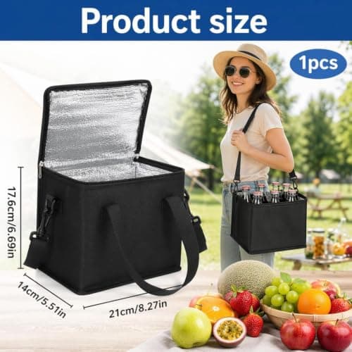ALLGAYER Black Small Cool Bag Foil Insulated Lunch Cooler Box 1 Pack — view 2