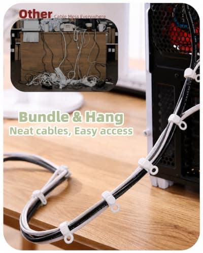 24PCS Reusable Silicone Cable Ties, Adjustable Cable Straps with Secure Buckle, Cord Organisers for Phone Chargers, Earphones, USB and Computer Cables, Home, Office and Travel Black White — view 5