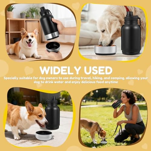 Alongen 3-in-1 Insulated Dog Water Bottle, 32oz Stainless Steel Travel Pet Flask with 2 Detachable Food Containers, Leakproof Multifunctional Dog Drinking Cup for Walking, Hiking, Outdoor — view 5