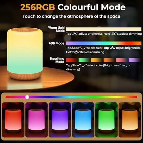 CAKLIK Night Light 2-Pack, LED Dimmable Touch Bedside Lamp with 256 RGB — view 3