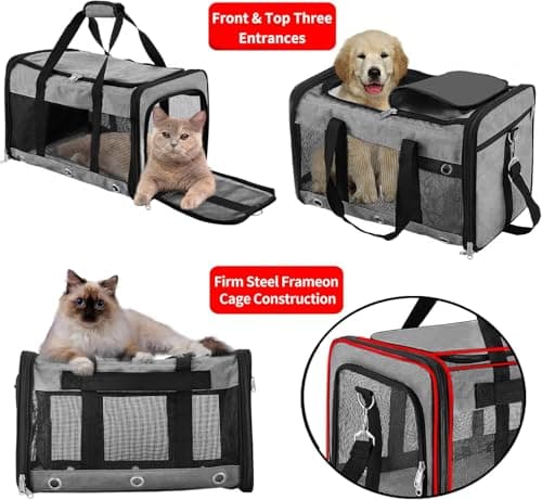 Soft Sided Foldable Cat/Dog/Pet Carrier Bag, Portable Puppy/Pets Travel Carriers For Cats/Dogs With Shoulder Strap & Removable Mat, Durable Cat Basket of 17 lbs Airline Approved - Grey, M — view 6