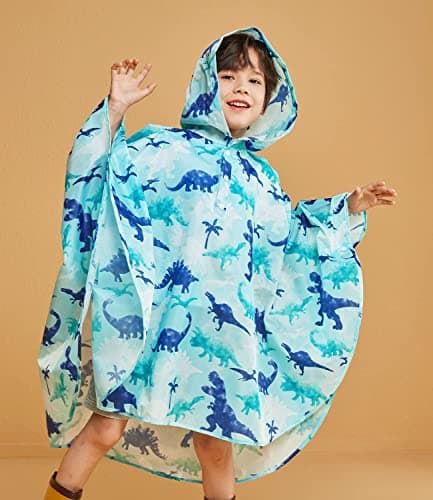 WAWSAM Kids Poncho Waterproof - Dinosaur Rain Poncho for Boys - Lightweight Hooded Raincoat with Storage Bag - Portable Rainwear for School & Travel — view 2