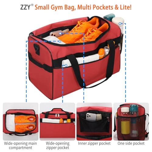 ZZY 20L Small Gym Bag Carry On Holdall, Red — view 3