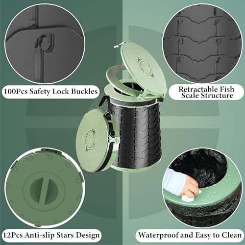 ALEVMOOM XXL Portable Toilet for Camping,880lbs Capacity,19.7" H Adjustable Portable Toilet with 7 Garbage Bags,Porta Potty for Adults,Collapsible Luggable Loo for Camping/Travel/Car/Hiking Green — view 4