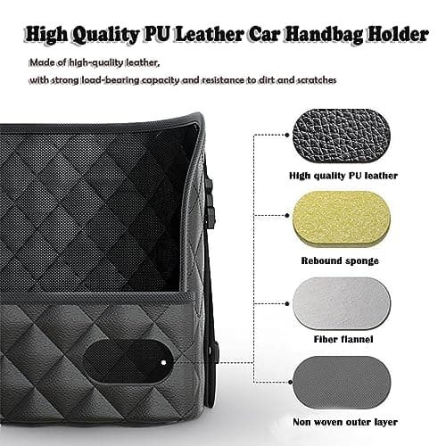Ealingmoon Car Pocket Handbag Holder and Purse Hook for Car -Faux Leather Seat Back Organizer with Barrier for Backseat Pets and Kids, Between Two Seats Handbag Holder for a Clutter-free Car Interior — view 4