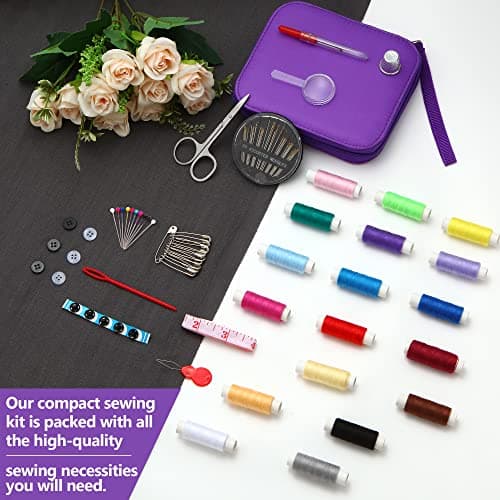 Sewing Kit, AUERVO Mini Sewing Kits 86PCS Thread and Needles Set for Adults, DIY,Home, Travel & Emergency with Compact Small Purple Zipper Case — view 4