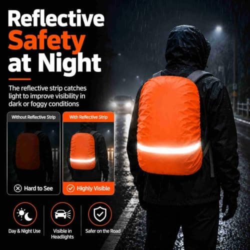 RubyTint Orange XS 8-17 L Waterproof Rucksack Rain Cover, Reflective Strip — view 5