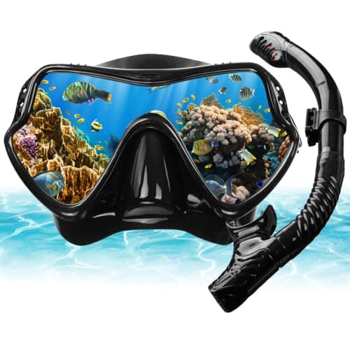 AOOSA Snorkel Set Adults, Anti-Fog Tempered Glass Snorkeling Gear