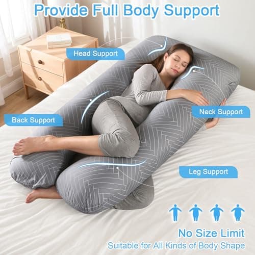 SHANNA Pregnancy Pillow for Sleeping, U Shaped Full Body Pillow Pregnancy Pillows, Maternity Pillow Support for Back, Hips, Legs for Pregnant Women, With Washable Cover (Striped Grey) — view 2