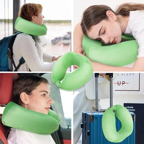 FEUFOAM Neck Travel Pillow for Travel Soft Memory Foam Pillows Lightweight Breathable Airplane Pillow Support Head and Chin Perfect for Camping Train Car Office Rest Green — view 6