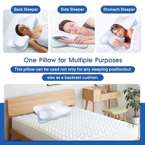 Hapiclody Cervical Pillow for Neck Pain, Memory Foam Pillows Orthopedic Pillow for Shoulder Pain Ergonomic Head Neck Support Pillow for Side/Back/Stomach Sleepers with Cooling Removable Cover — view 4