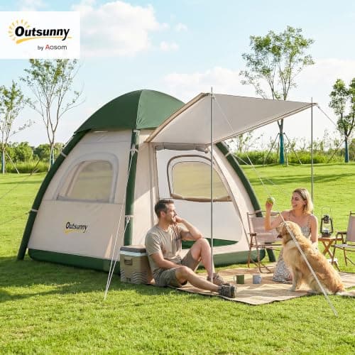 Outsunny Inflatable Camping Tent Rainfly 2-3 Man 3000mm Waterproof Beige — view 2