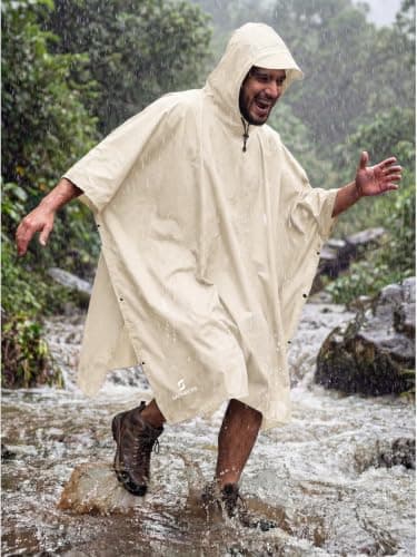 SaphiRose Hooded Rain Poncho Waterproof Raincoat Jacket for Men Women Adults, Cream, One Size — view 2