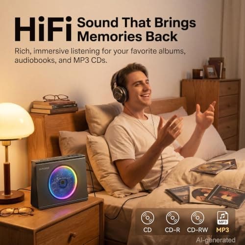 Gueray Y-03 CD Player Portable: CD Players for Home with HiFi Sound Black — view 2