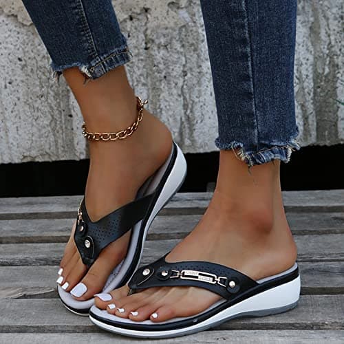 Women's Orthopedic Sandals Flip Flops Arch Support Thong Sandal Ladies Open Toe Wedge Slippers Metal Buckle Shower Sandals House Slippers Shoes Anti Slip Shower Slides Comfortable Slip on Slipper — view 2
