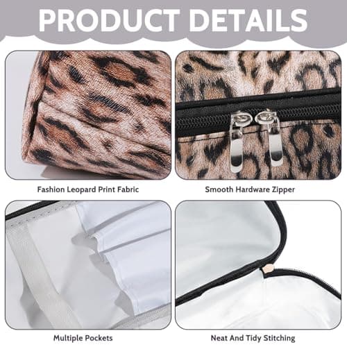 3 Pcs Leopard Print Makeup Bag Set, Dark Brown Travel Cosmetic Bags & Toiletry Organiser for Women, Portable Vanity Case Pouch, Stylish Travel Essentials & Beauty Gifts — view 3