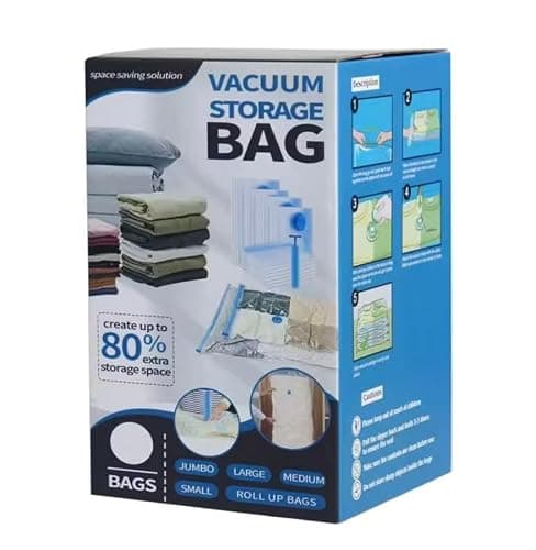Pack of 7-jumbo Storage Bags – Extra large Space Saver Bag for Clothes, Blankets, Bedding, Laundry, Moving – Heavy Duty, Foldable