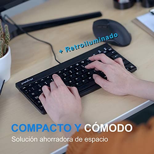 Perixx PERIBOARD-326 Mini Backlit USB Keyboard, Short Travel Keys, Compact, QWERTY ES, Minimalist Design — view 5