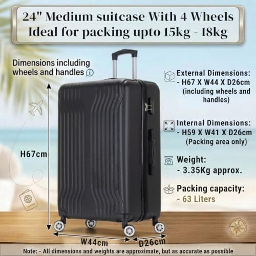 DK Luggage 28" Large Hard Shell Suitcase 4 Wheel Spinner ABS25 (Black, 28" Large) — view 2