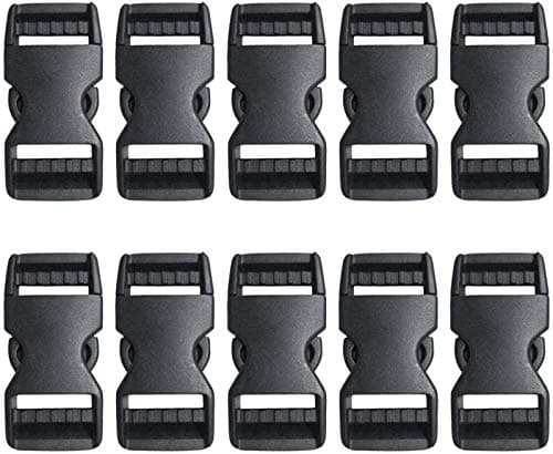 BEAULEGAN Plastic Buckles 25 mm (Pack of 10) - Quick Side Release for Luggage Straps, Pet Collar, Backpack Repair, Dual Adjustable Ends, Black