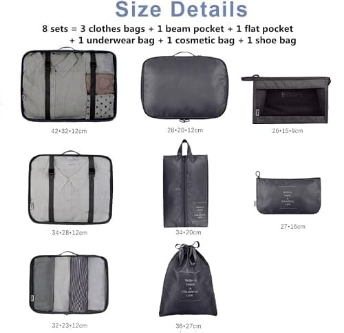 Bansga Packing Cubes for Suitcase 8 Sizes Suitcase Organizer Bags 8 pcs（Black） — view 3