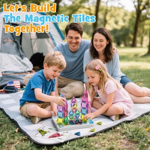 Magnetic Tiles Construction Set 42pcs Travel Toys for Kids Portable Travel MINI Magnetic Tiles Toy Magnet Toys On-The-Go Fun STEM Travel Set Montessori Toy Gift for 3+ Years Toddlers — view 6