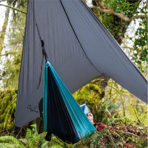 Tarp Awning Waterproof Tent Tarpaulin as Rain and UV Protection for Hammock, Camp Bed, Beach Camping Accessories, Emergency Tent, Outdoor Equipment (Dark Grey) — view 4