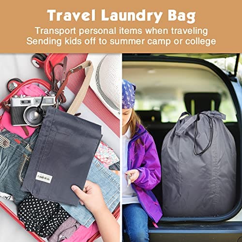 UniLiGis Washable Travel Laundry Bag with Handles and Drawstring (2 Pack), Heavy Duty Large Enough to Hold 3 Loads of Laundry, Fit a Laundry Basket or Clothes Hamper, 27.5x34.5 in,Grey — view 4