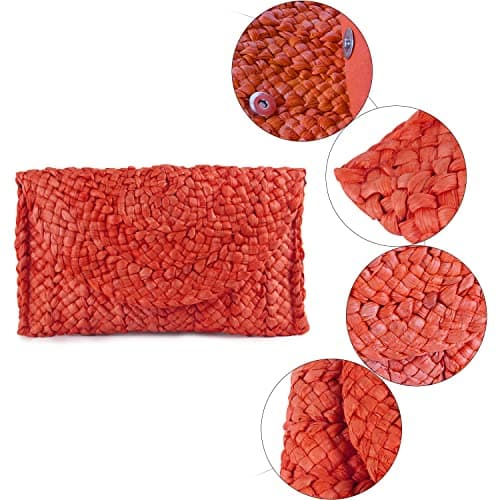 Syrads Women’s Straw Evening Clutch Purse Summer Beach Handbag Straw Woven Envelope Bag,Red — view 4