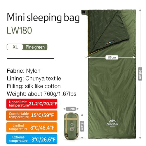 Naturehike Envelope Cotton Sleeping Bag for Adults and Kids 3-4 Season Lightweight Waterproof Camping Sleeping Equipment(Green XL) — view 2