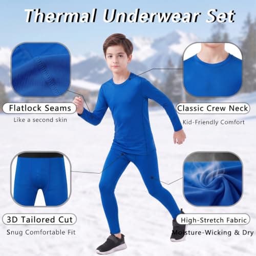 Minghe Kids Base Layer Thermal Underwear Set for Boy Long Sleeve Sky Blue — view 3